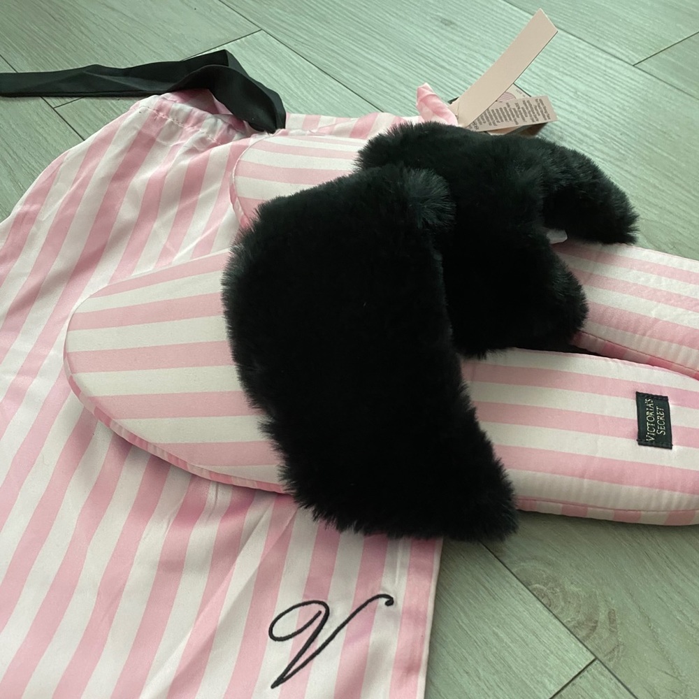 Pink and white slippers